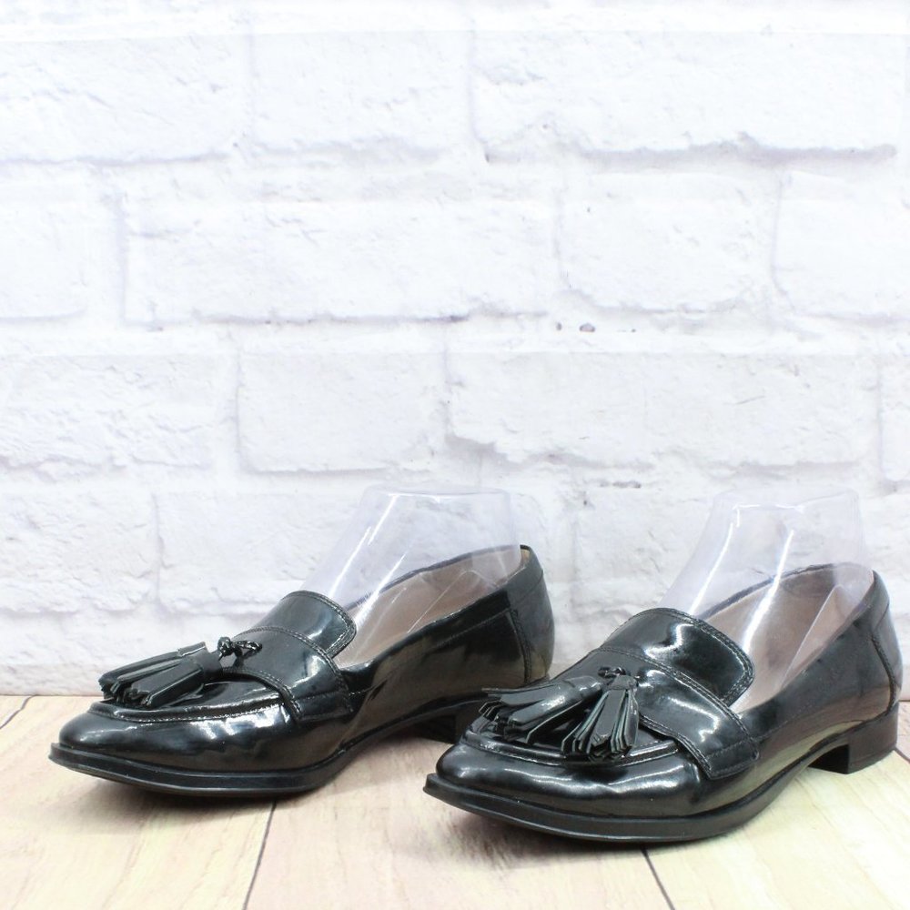 Via Spiga Black Leather Slip On Tassel Casual Loafers Shoes Size 7 Medium - Picture 2 of 9
